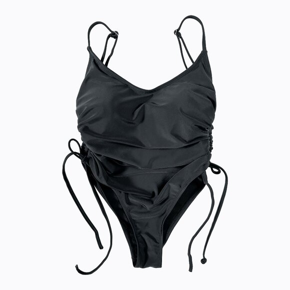 Swimsuit One-Piece Swimwear Sz S Black Side Tie Cheeky High Leg Beach Resortwear - Picture 1 of 8